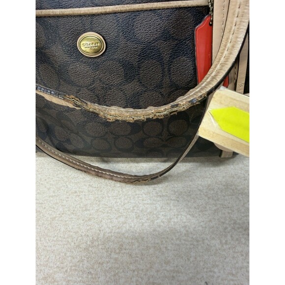 Coach Authentic Peyton Signature Brown Leather Monogram Zip Carryall Shoulder - Picture 8 of 16